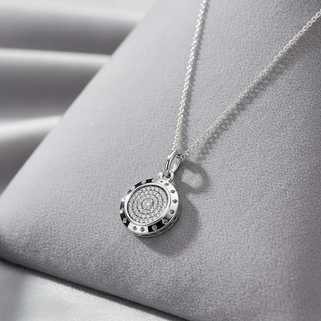 Silver Medallion on Grey Velvet