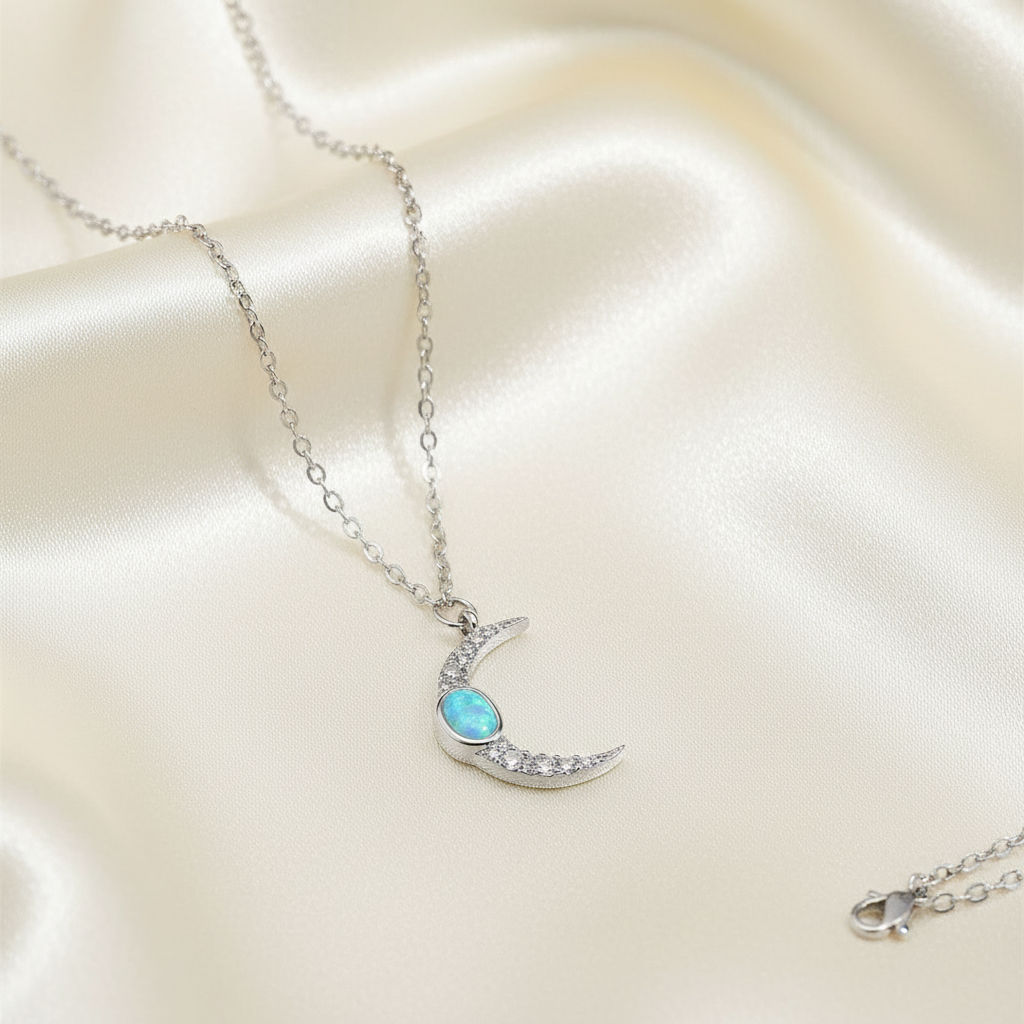 Silver Moon with Turquoise on Cream Silk