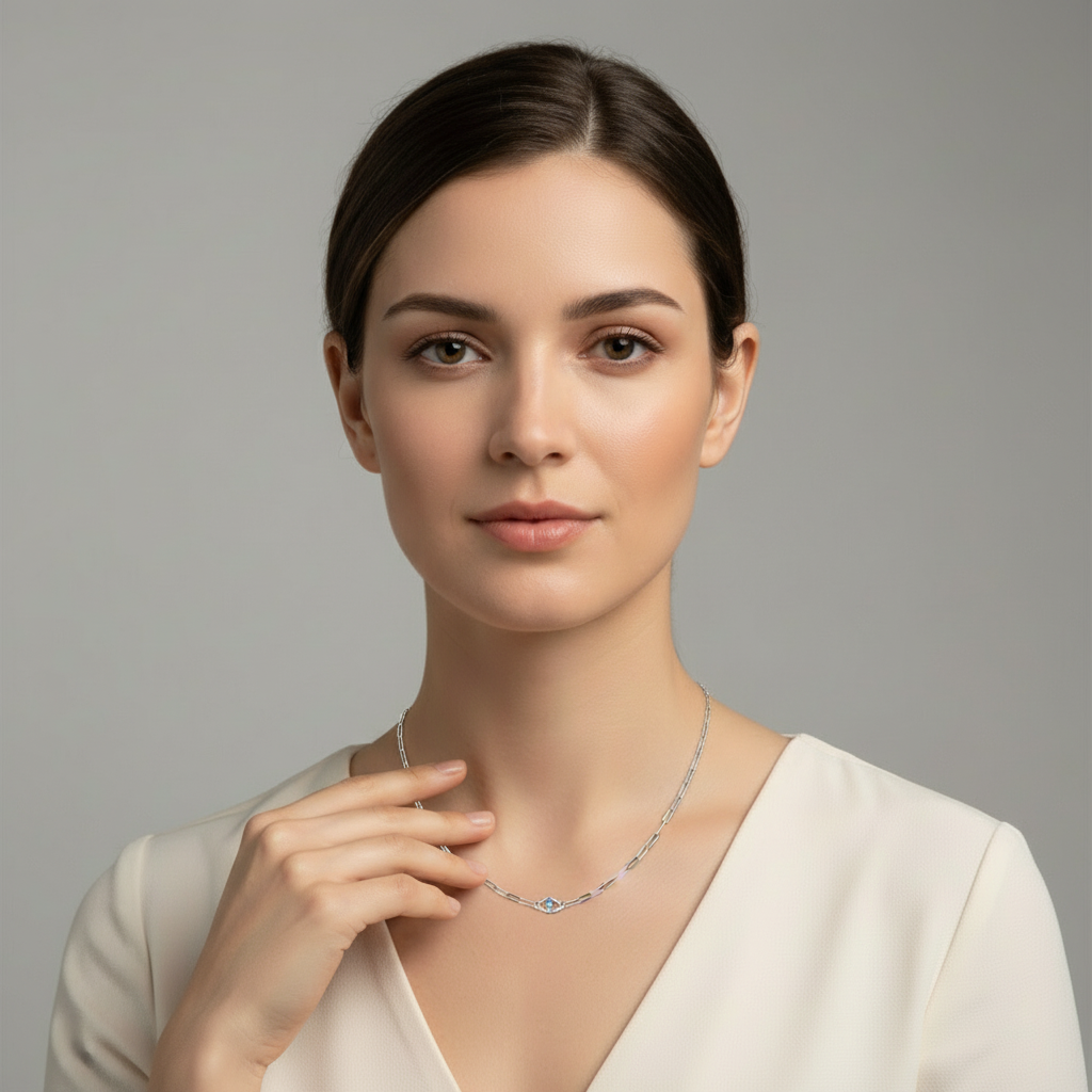 Silver Paperclip Necklace - White Blouse