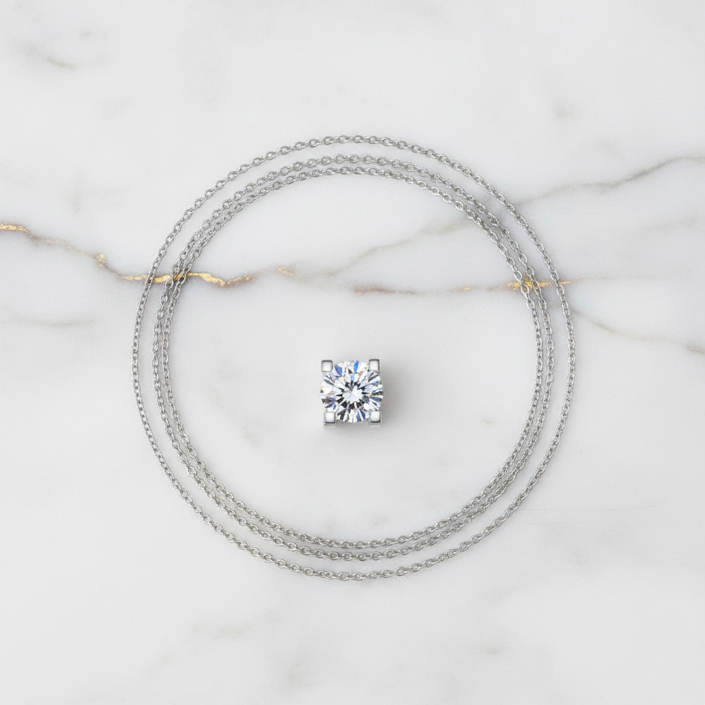 Silver Solitaire on White Marble