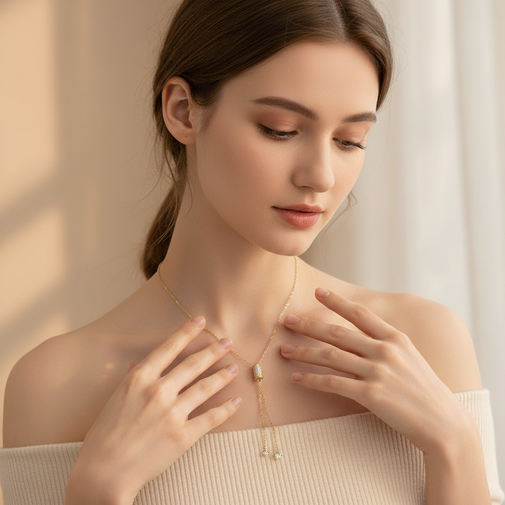 Slider necklace - looking down pose