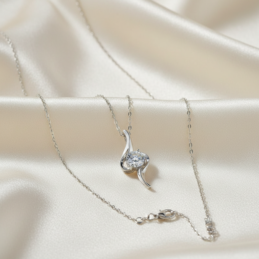 Twisted Flame Necklace on Cream Silk