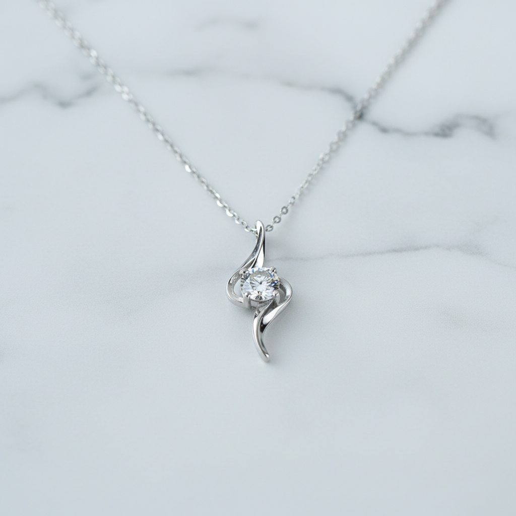 Twisted Flame Necklace on White Marble